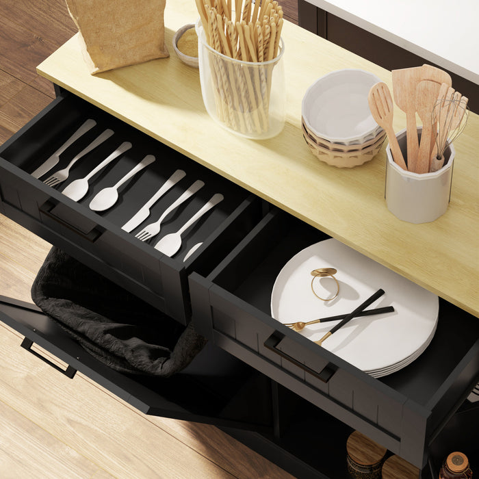 HOMCOM Poubelle inclinable, ilot de cuisine avec 2 tiroirs, noir