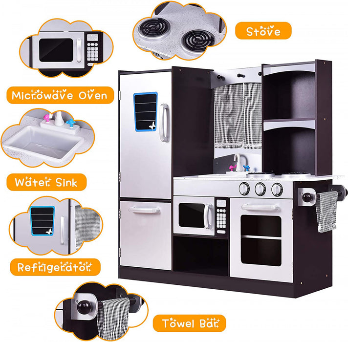 Costway Kids Kitchen Playset Chef En Bois Pretend Jouer Jouet Cuisiner Ensemble De Nourriture Cadeau Pour Enfants