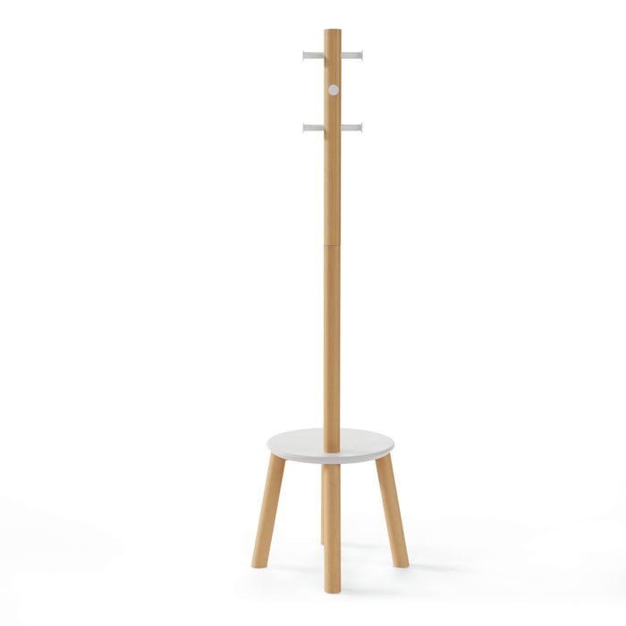 Portemanteau et tabouret modernes Pillar de Umbra en bois - blancs et naturels