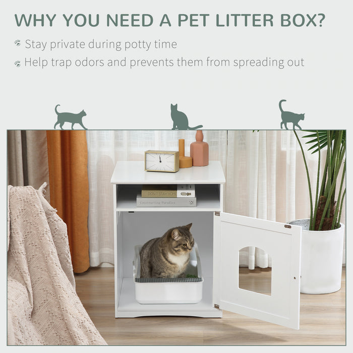 Pawhut Boite A Litiere Pour Chat Armoire Cachee Meubles Pour Chat Toilettes D'interieur Pour Chat Table De Chevet Avec Trou De La Taille D'un Chat Large Etagere De Rangement Blanc
