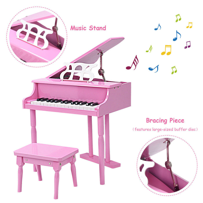 Costway Piano Classique pour Enfants, Mini Piano a Queue 30 Touches avec Pupitre et Banc, Jouet Instrument de Musique en Bois avec Couvercle et Porte-Partition, Cadeau pour Garcons et Filles des 3 Ans