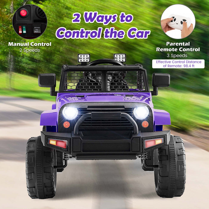 Costway 12v Enfants Roulent Sur La Telecommande De Vehicule Electrique De Voiture De Camion Avec La Musique Et Le Violet Leger