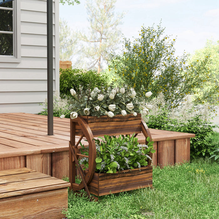 Outsunny Lit De Jardin Sureleve A 2 Niveaux, Boites De Jardinieres En Bois Avec Trous De Drainage, Pour Legumes, Fleurs, Herbes