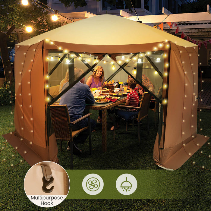 Costway 11.5 X 11.5 Ft Tente De Gazebo Pop-up Avec Des Murs De Filet De Maille 2 Chiffons Amovibles De Vent D’intimite