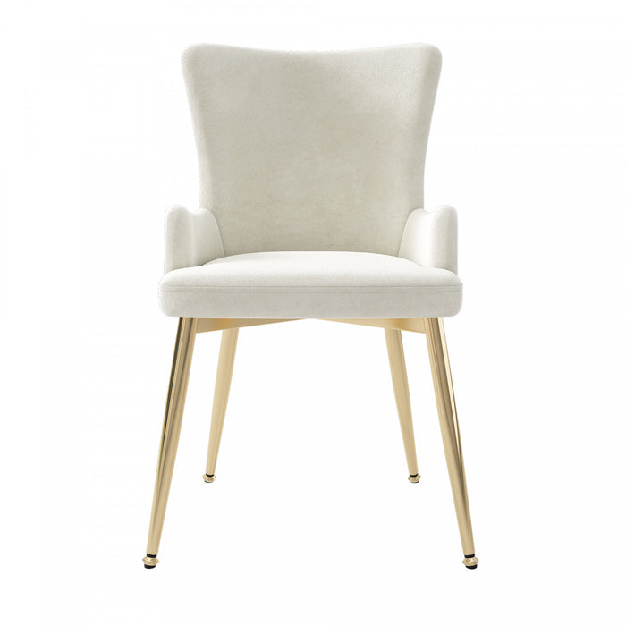 Chaises de salle a manger Luna en velours avec revetement capitonne et pieds metalliques dores, lot de 4, beige