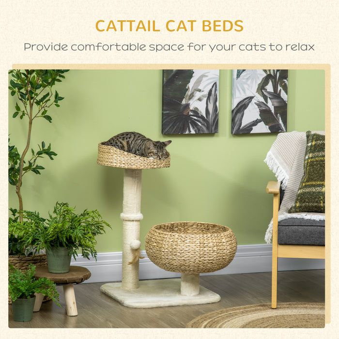 Pawhut Arbre A Chat De 28\" Avec Griffoir En Sisal Pour Chatons D'interieur, Arbre A Chat Moderne Avec Joli Design De Panier, Petit Arbre A Chat Avec Balle Amusante
