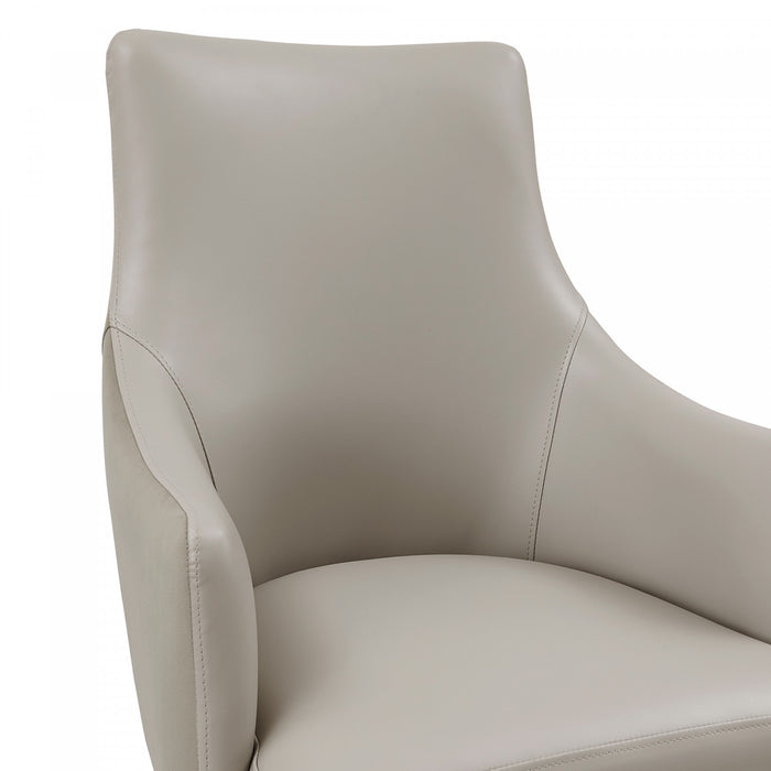 Fauteuil moderne Connie en bois, cuir vegetalien et velours, gris clair