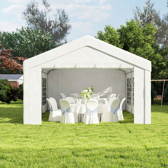 Outsunny 6 m x 4 m Tente de reception robuste, Auvent de garage, blanc\n