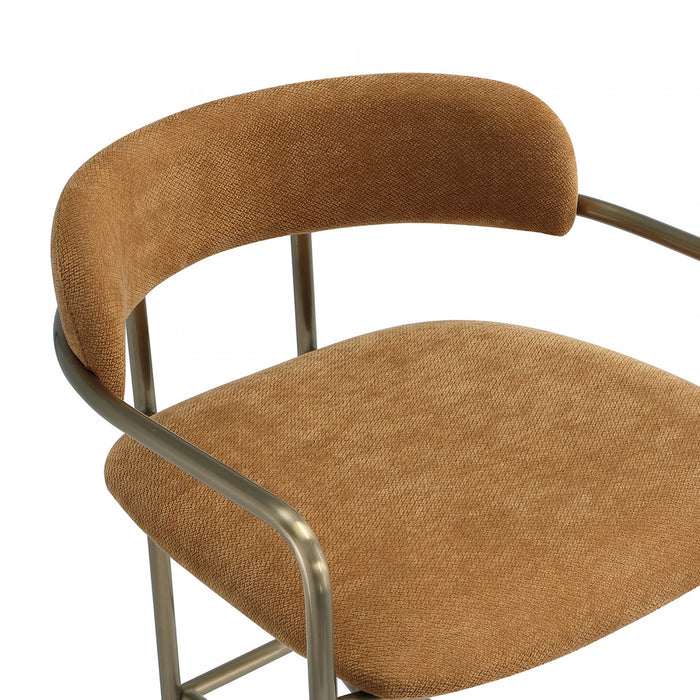 Tabouret de comptoir moderne mi-siecle en metal et tissu, coloris curcuma