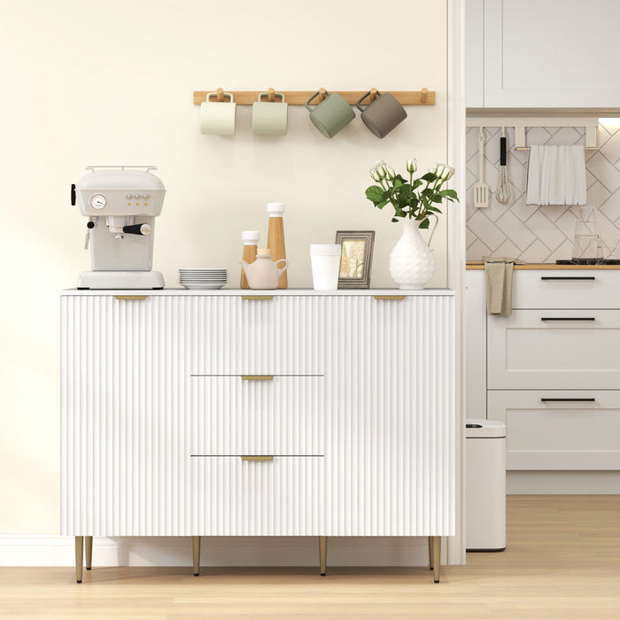 HOMCOM Buffet avec 3 tiroirs et etageres reglables, Blanc