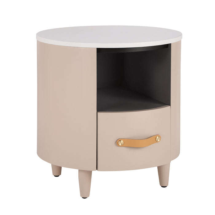 La table de nuit moderne Olivia au design incurve avec tiroir de rangement, couleur Haiki