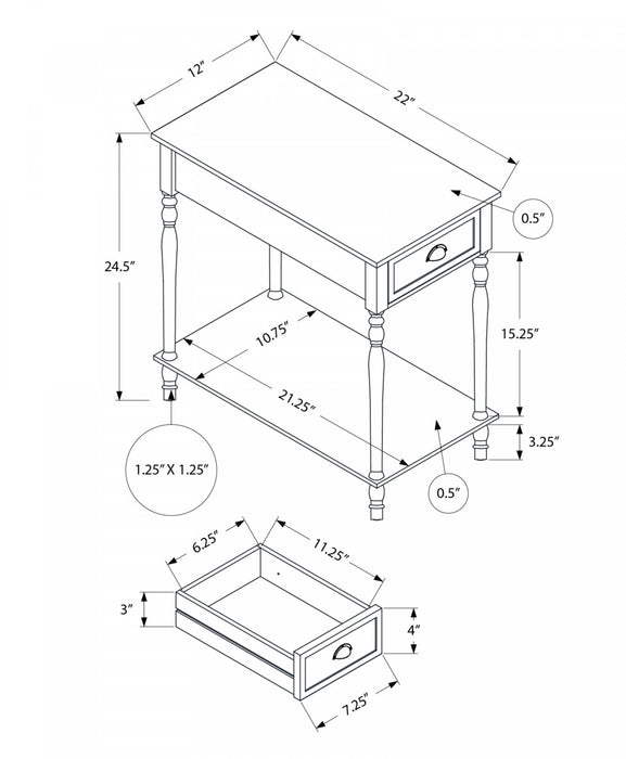 Table de bout, d’appoint et de nuit étroite de style traditionnel à 2 niveaux, avec tiroir de rangement et placages bruns pour la chambre à coucher