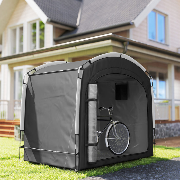 Abri de rangement Outsunny pour velos avec sac de transport pour 3-4 velos, noir