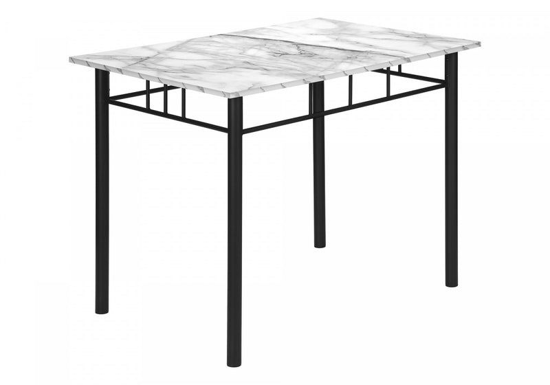 Ensemble de salle à manger 5 pièces de style moderne contemporain pour la cuisine avec petite table rectangulaire, imitation de marbre blanc, stratifié et métal noir