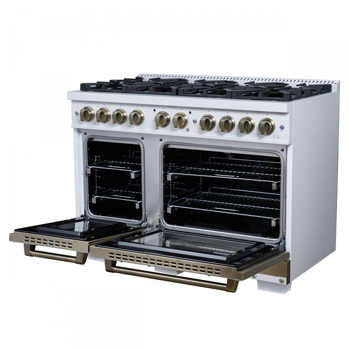 Cuisiniere a gaz Ambassador de 48 po, blanche, 8 bruleurs scelles, fours de 6,7 pi³ – FFSGS6299-48CPWHT