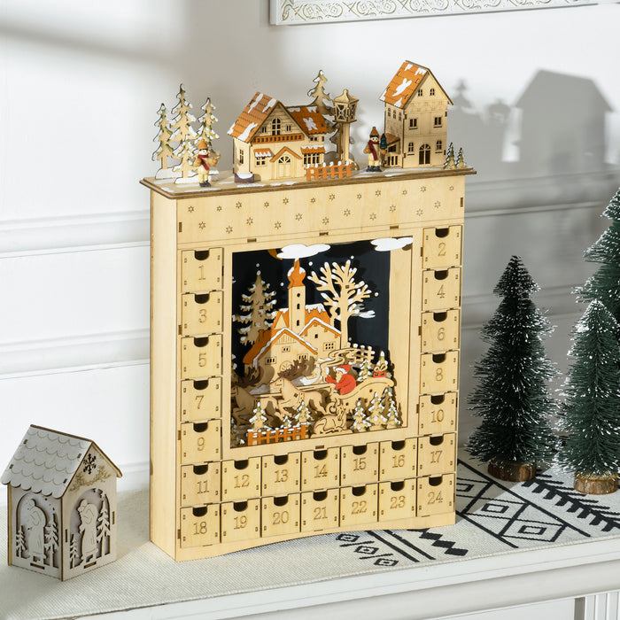 Homcom Calendrier De L'avent De Noel, Compte A Rebours Jusqu'a Noel En Bois