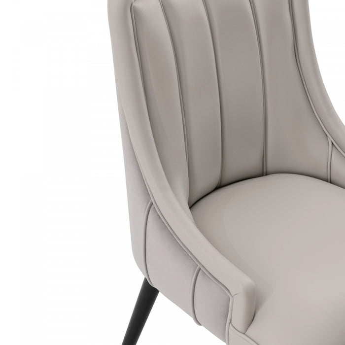 Chaise de salle a manger moderne en bois Eda avec revetement en tissu gris clair - Lot de 2