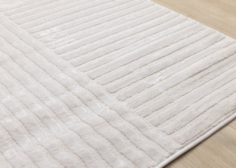 Carpette Leonardo blanche et grise à motif de rayures modernes - 7 pi 10 po x 10 pi 6 po