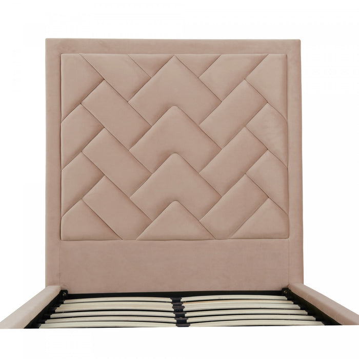 Lit simple moderne Crosby en velours capitonne, coloris nude