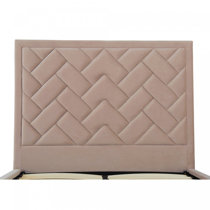 Lit double moderne Crosby en velours capitonne couleur nude