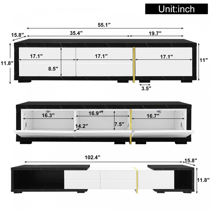Liam 55.1\"–102\" Cabinet TV Moderne avec Longueur Ajustable et Fonction Rotative, Noir