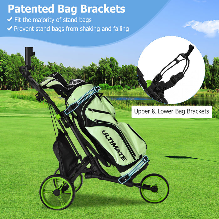 Chariot De Golf Pliable A 3 Roues, 4 Positions De Hauteur Reglables, Chariot De Golf Leger, Chariot De Golf En Aluminium Avec Porte-ombrelle Reglable, Sac Etanche, Glaciere Integree, Frein A Pied, Ouverture Et Fermeture Rapides.