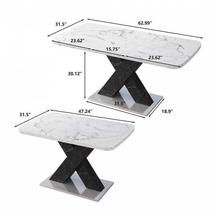 Liam Table a manger rectangulaire moderne extensible avec pieds en X et base en metal, noir