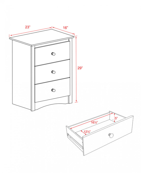 Table de nuit haute Salt Spring à 3 tiroirs - gris délavé