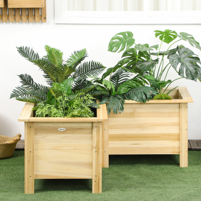 Outsunny Jardiniere Surelevee En Bois Pour L'exterieur, Avec Pieds, Pour Les Legumes, Les Fleurs Et Les Herbes, En Forme De L, Naturel