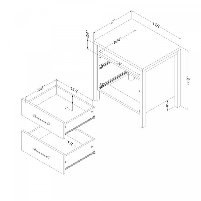 Table de nuit Gravity à 2 tiroirs - frêne naturel