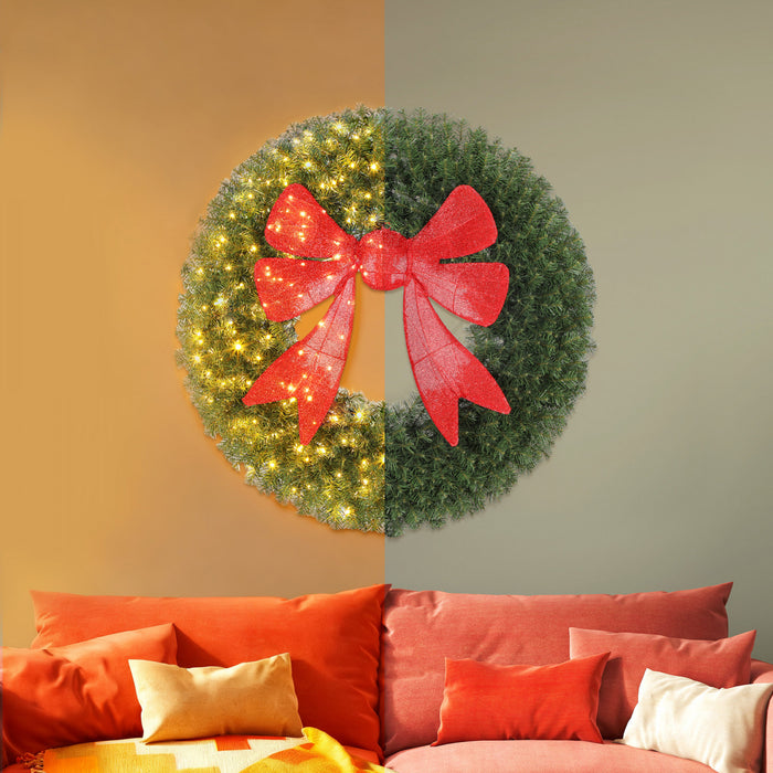 HOMCOM Couronne de Noel pre-illuminee 36\" avec nœud rouge 3D