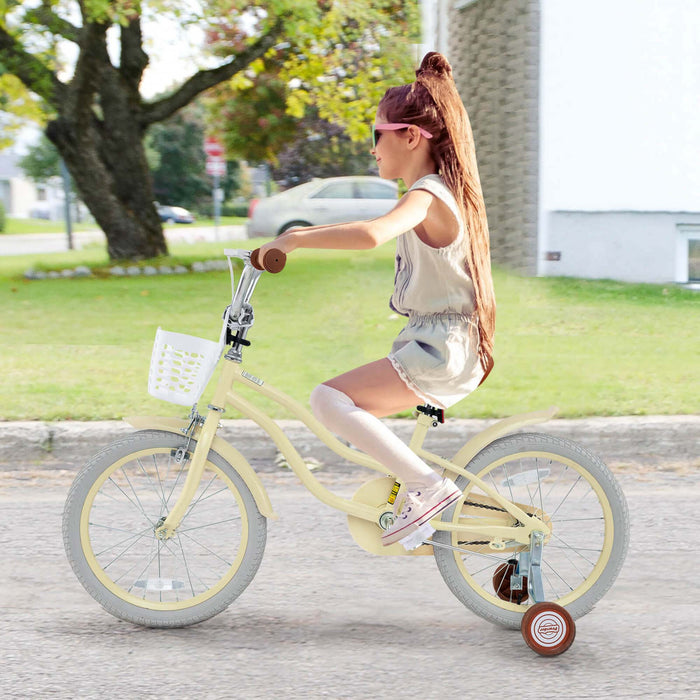 Prorider 18\" Enfants Velo Tout-petit Velo Avec Roue D'entrainement Pour 4-8 Ans Beige