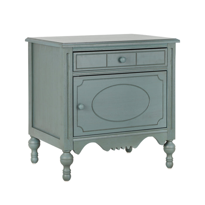 Amelia Table de Nuit Vintage de 24\" avec Tiroir Sculpte et Cabinet, Bleu