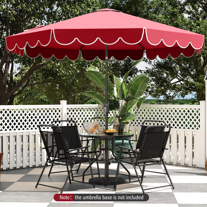Parasol de patio Costway 10 FT avec reglage d'inclinaison a manivelle, bordures, haut ventile, 8 baleines, rouge