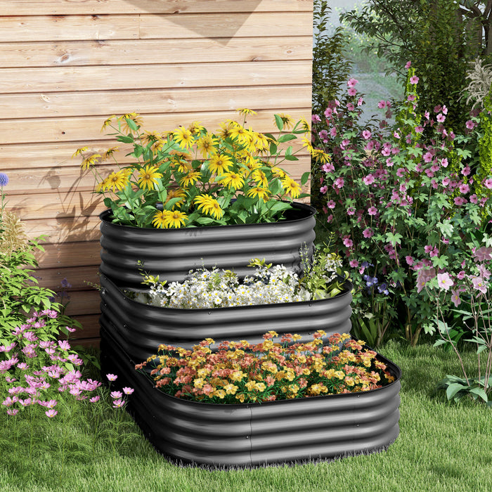 Outsunny Kit De Lit De Jardin Sureleve A 3 Niveaux, Boite De Jardiniere Galvanisee Exterieure De 5.2x3.6x2.7ft Avec Bordure De Securite Pour Les Legumes, Fleurs, Fruits Et Herbes, Gris