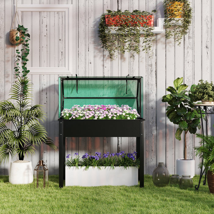Outsunny Pot de fleurs sureleve avec housse de serre en plastique, Noir