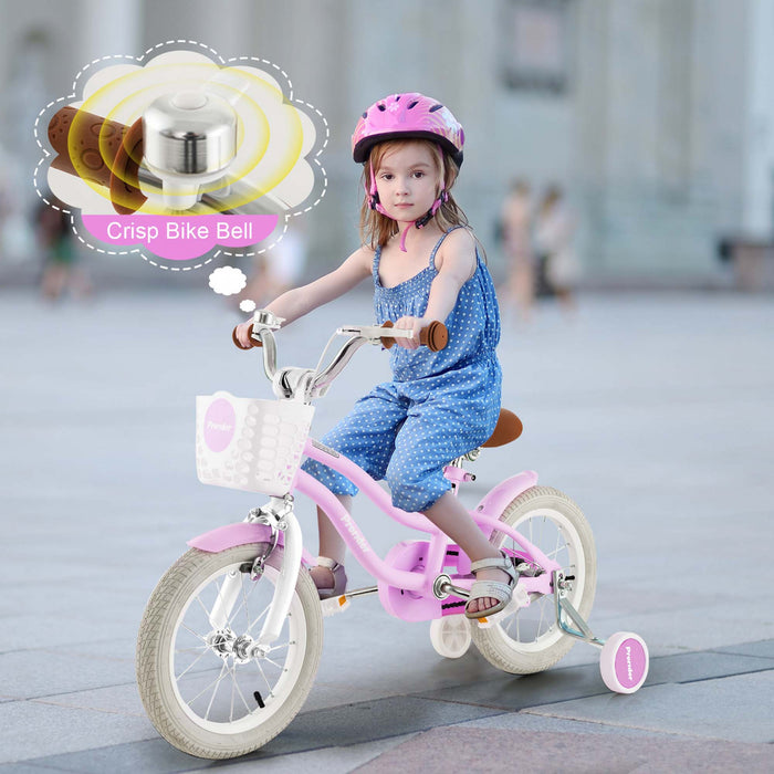 Velo Costway 14\" Pour Enfants Avec Roues D'entrainement Amovibles Et Panier Pour 3-5 Ans Violet