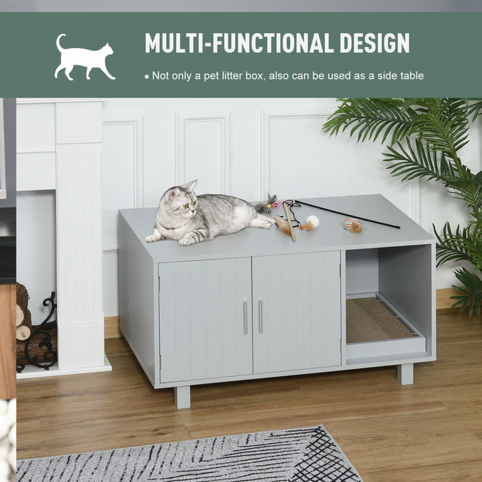 Pawhut Toilettes Pour Chat En Bois Boite A Litiere Pour Animal Domestique Enclos Chaton Maison Table De Chevet Table De Chevet Avec Grattoir Portes Magnetiques Gris