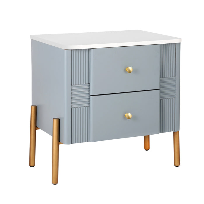 Lila Table de Nuit Moderne avec Tiroirs de Rangement et Poignees Metalliques, Bleu