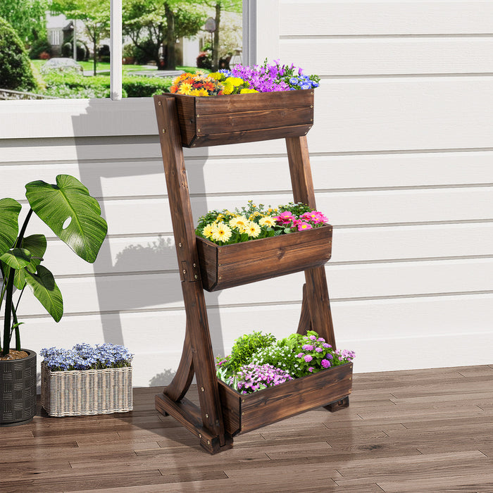 Lit De Jardin Sureleve A 3 Niveaux Outsunny Supports De Pots De Fleurs En Bois D'exterieur Autoportants Verticaux