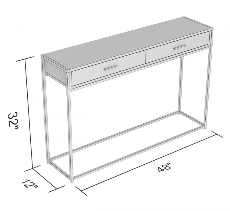 Console moderne de 48 po avec 2 tiroirs - bois gris foncé avec métal noir