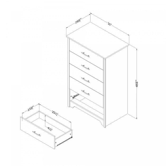 Fusion Commode 5 Tiroirs - Chene Gris