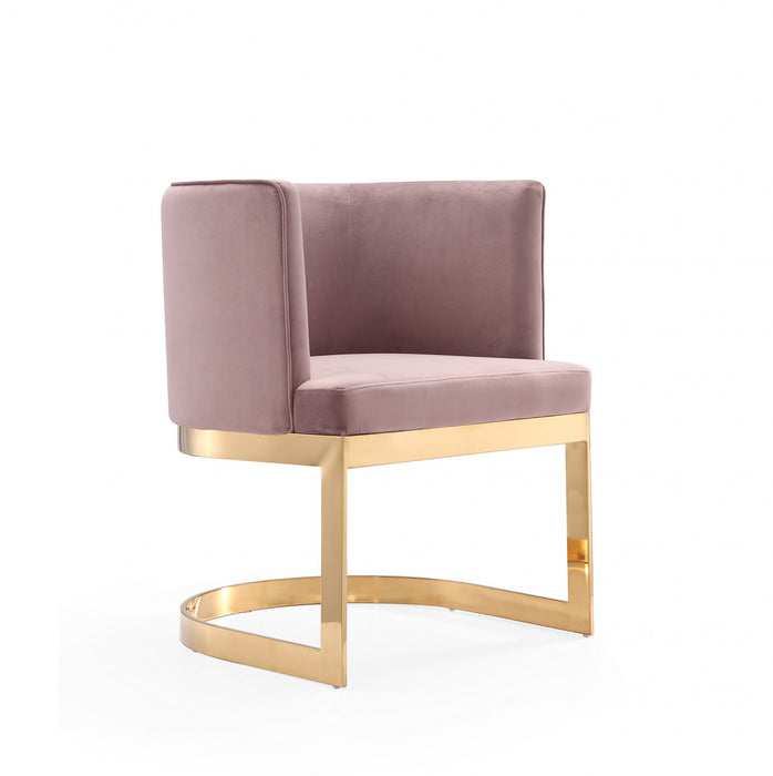 Chaise de salle a manger moderne en velours et metal Aura, rose poudre - Lot de 2