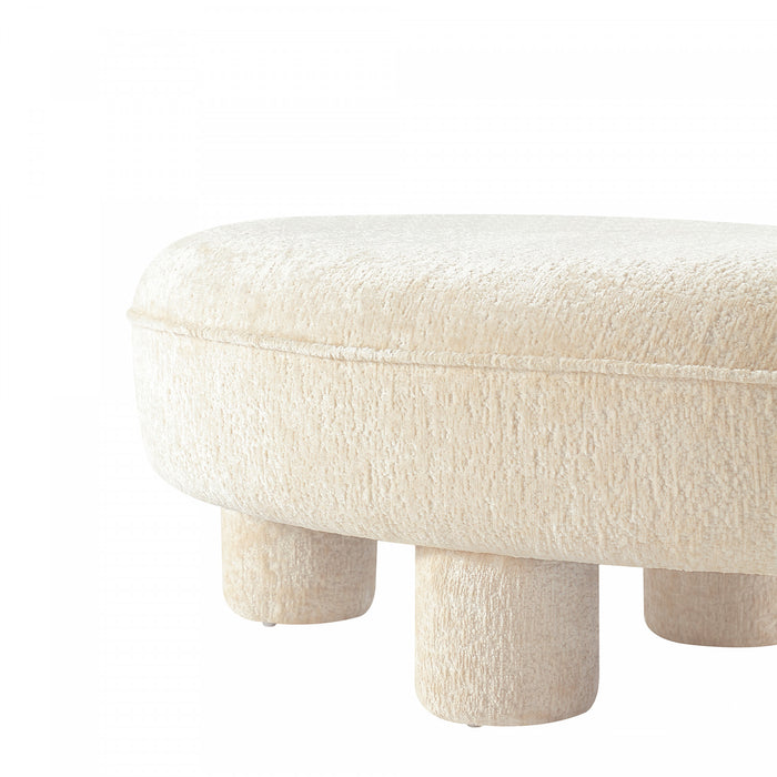 Tabouret d’appoint Tribeca style mid-century moderne en chenille creme