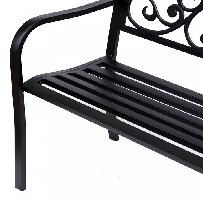 Outsunny Banc De Jardin En Metal De 50 Po Motif Floral Vintage, Noir