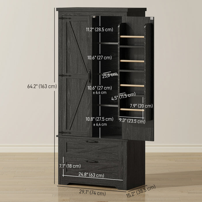 HOMCOM Armoire garde-manger de cuisine 64\" avec portes et tiroirs, Noir