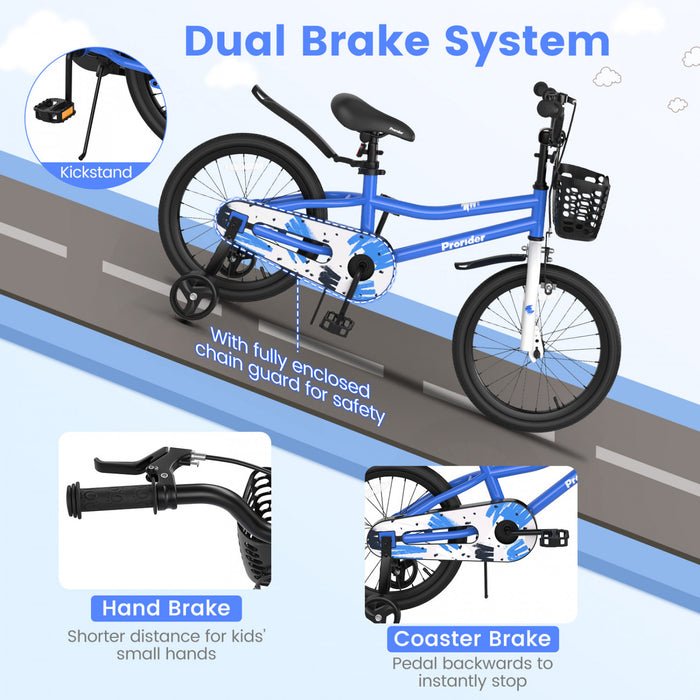 Velo Costway 18\" Pour Enfants Avec Roues D'entrainement Amovibles Et Panier Pour 4-8 Ans Bleu