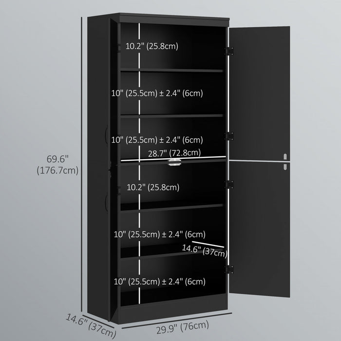 HOMCOM Armoire de cuisine, garde-manger, 6 niveaux avec 4 portes, noir