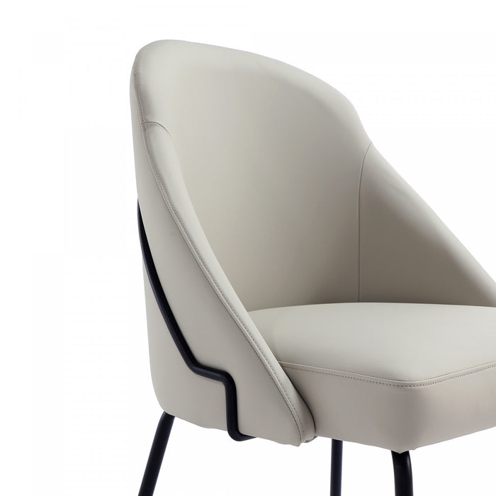 Chaise de salle a manger moderne Gracie en metal et cuir vegetalien, gris pierre et noir