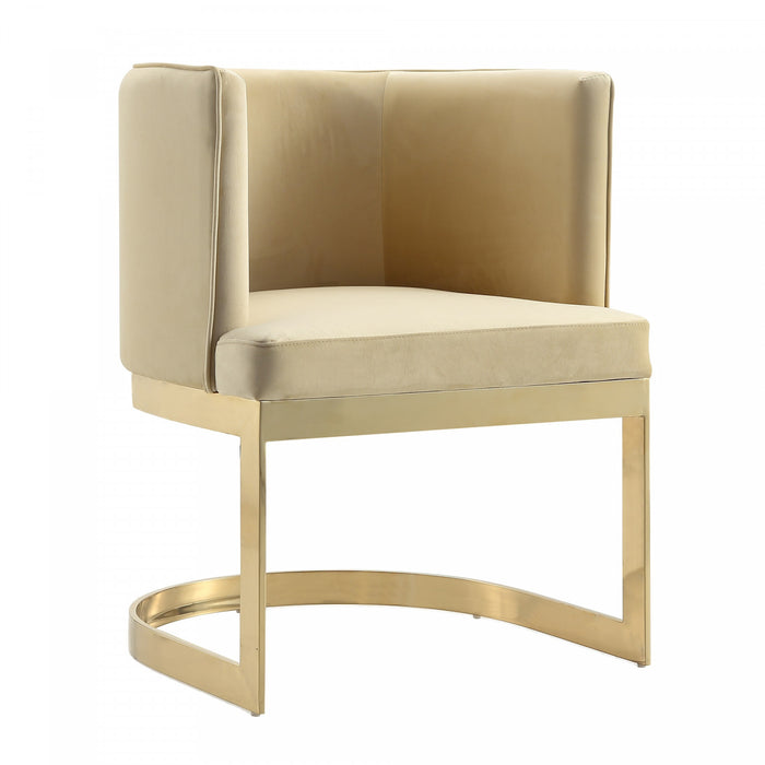 Chaise de salle a manger moderne en velours et metal Aura couleur sable - Lot de 2